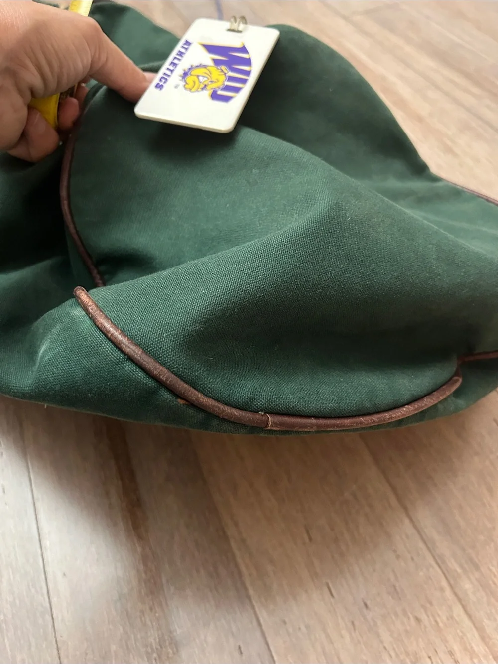 VTG Lands' End Dark Green Canvas Duffel with Brown Trim large square rigger